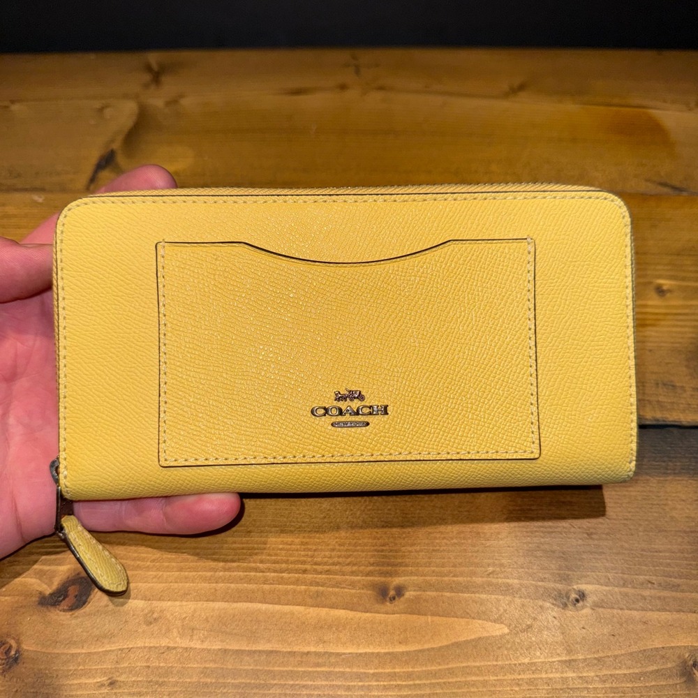 Coach F54007 Yellow Crossgrain Leather Accordion Zip Around Long Wallet